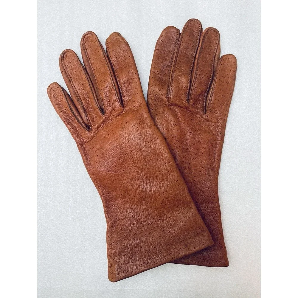 Genuine Leather Gloves Women’s Sz 7.5 Burnt Orange Cognac Fall Fashion Accessory